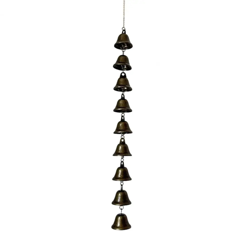 Vintage iron wind chime with multiple hanging bells for outdoor garden decor