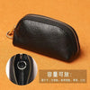 Black PU leather key organizer wallet shown next to a circular detail view.