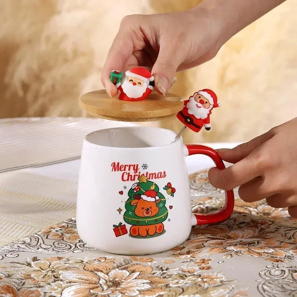 Taza de café de cerámica con tapa y cuchara