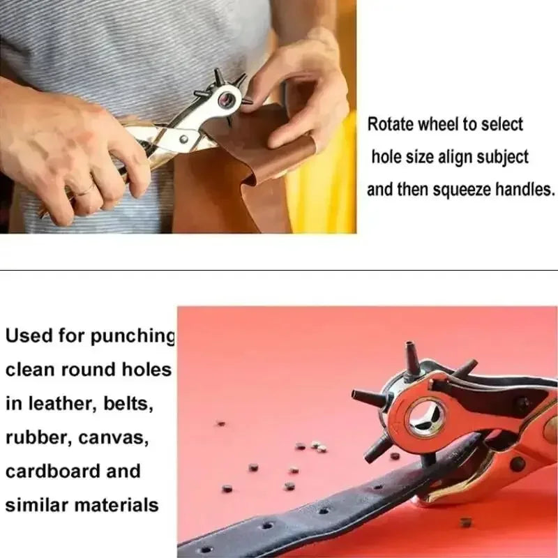 Rotary Leather Hole Punch Pliers - 6 Interchangeable Sizes