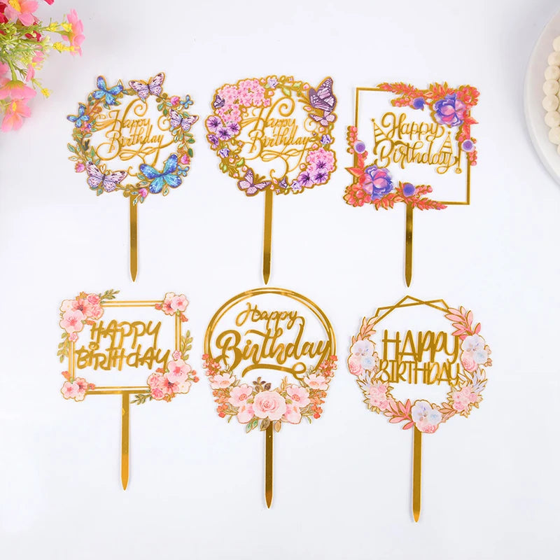Golden Acrylic Happy Birthday Cake Topper