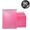 A stack of 50 pink opaque bubble mailers with self-sealing adhesive.