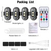 Packing list for rechargeable wireless LED strobe lights including strobe lights, rubber bands, instructions, velcro, and an 