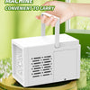 A white portable foam making machine is held by a hand, shown outdoors on green grass.