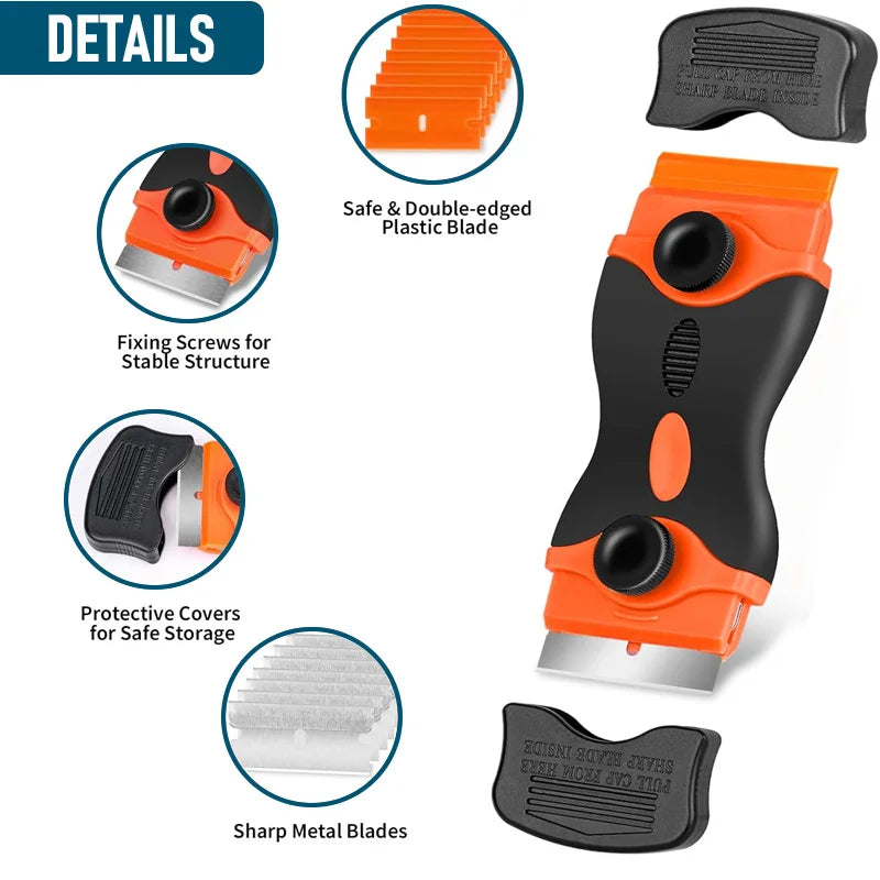 Dual-Use Razor Blade Scraper for Adhesive & Vinyl Removal