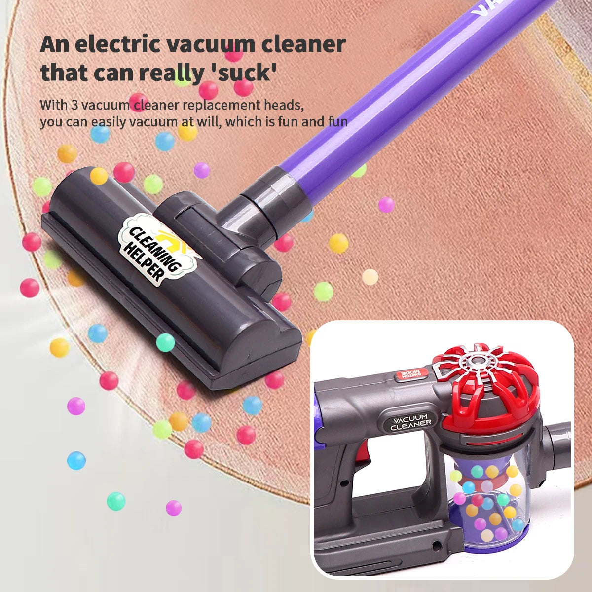 3-in-1 Electric Cleaning Playset for Kids with Storage Rack
