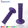 Poignées de guidon en silicone violet pour vélos tout-terrain, présentées dans différentes couleurs.