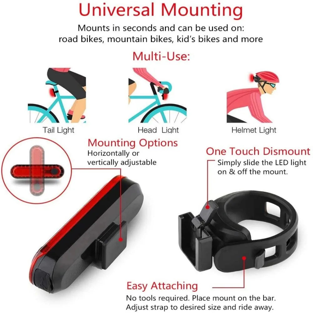 A universal mounting light designed for bicycles, featuring various modes and a one-touch dimmout function.