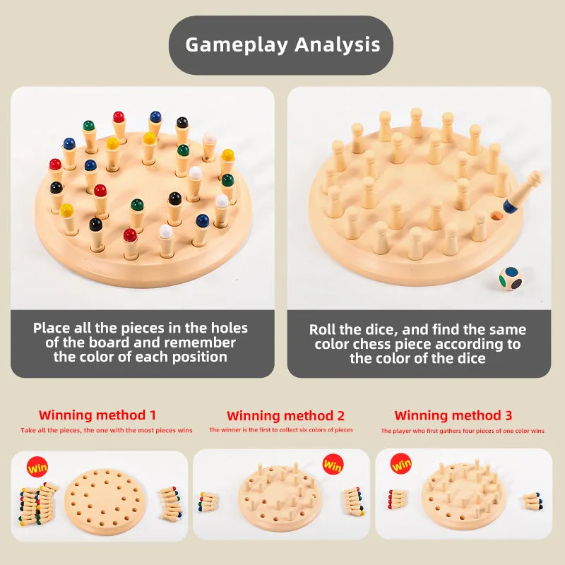 Wooden Memory Match Stick Chess Game – Montessori Color Matching Board Game