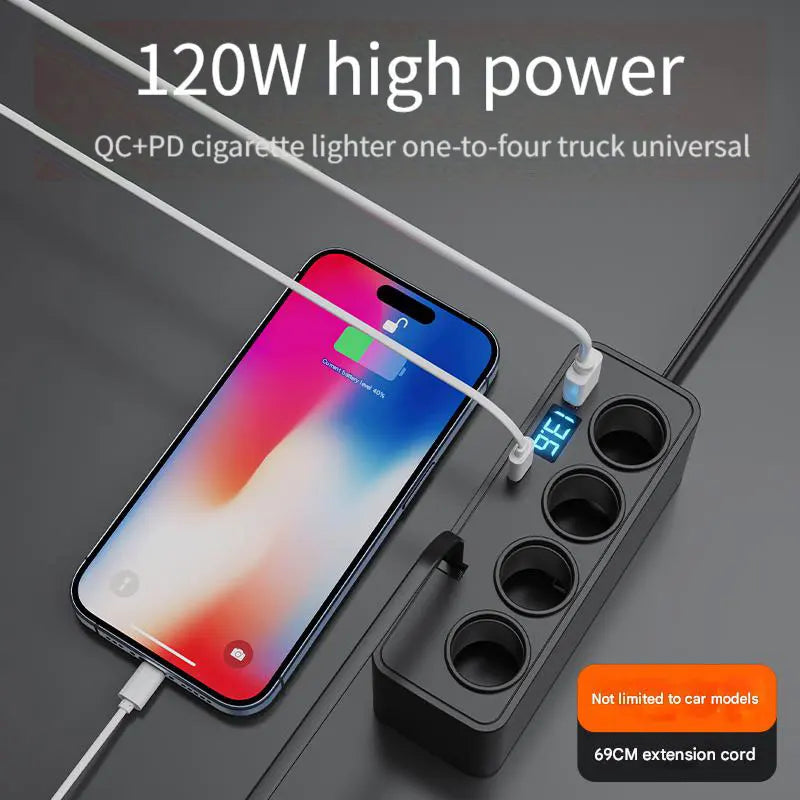 Cargador de coche USB-C retráctil de 120W