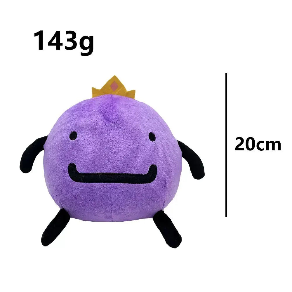 A cute purple plush doll with a gold crown, measuring 143g and 20cm tall.