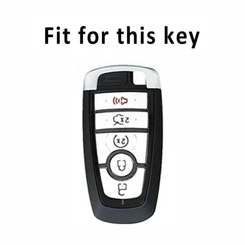 A black TPU leather car key cover with a built-in key fob and keychain.