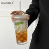 Tumbler en verre rayé de 600 ml avec couvercle