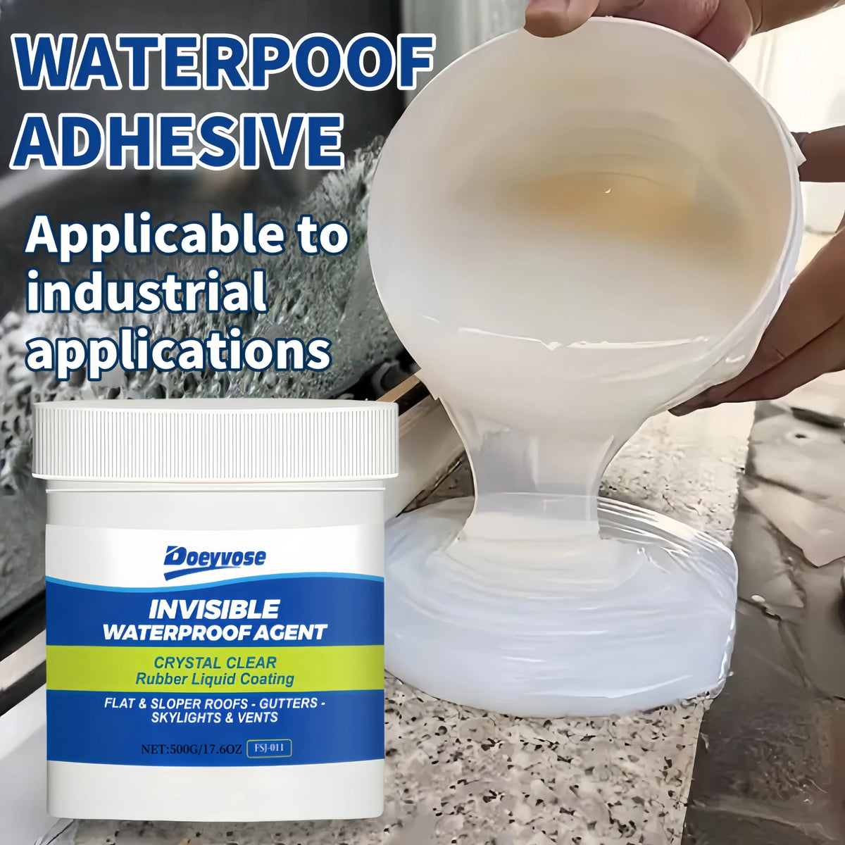 A white container of Invisible Waterproof Agent liquid coating with a clear plastic applicator shown next to the product.
