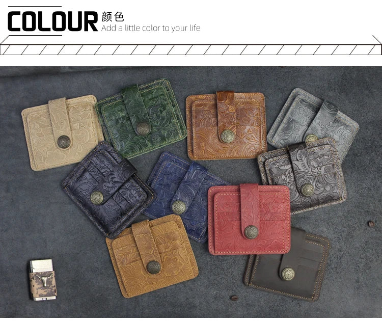 Handcrafted Cowhide Leather Card Wallet with Coin Pocket