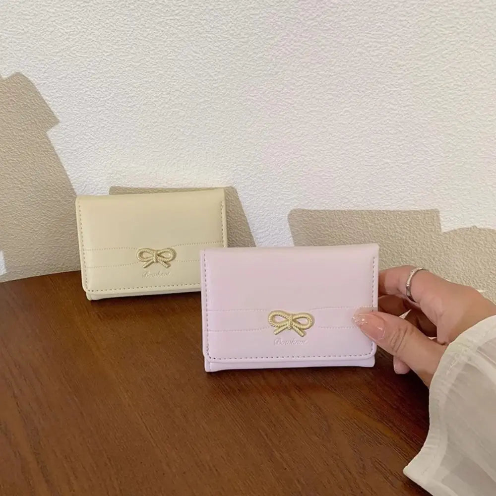 Compact Bow Tri-Fold Wallet with Multiple Card Slots