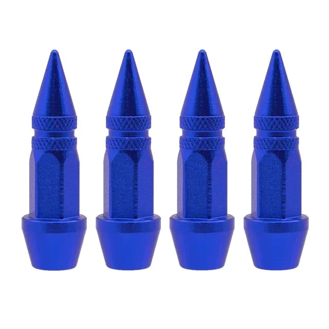 Five bright blue universal bullet head screws for tires and valves