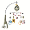 A musical baby crib mobile featuring a light projector and soothing sounds, suspended from a curved arm.