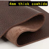 A roll of 4mm thick dark brown cowhide leather fabric shown in a close-up view.