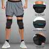 A person wearing grey shorts and black knee pads demonstrates the thick cushioned knee pads for gardening, work & sports.