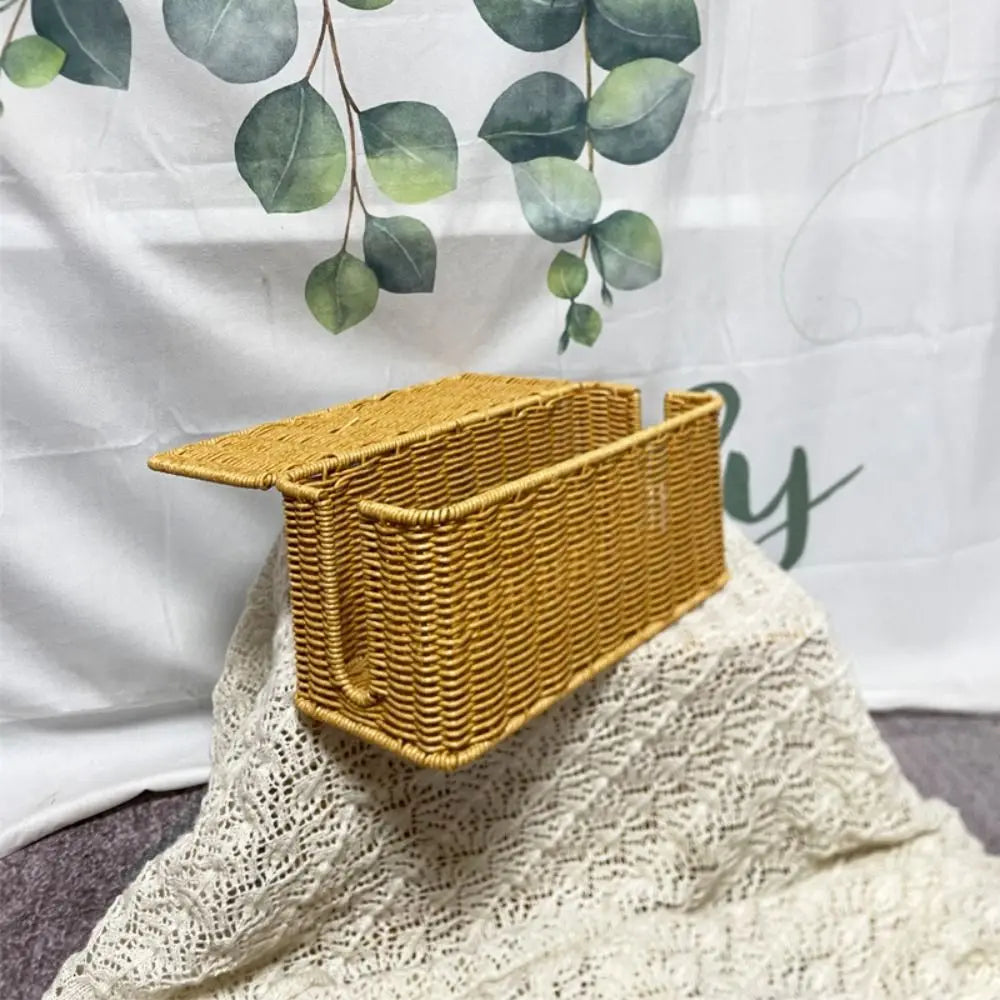 Handwoven Rattan Cable Management Box with Lid