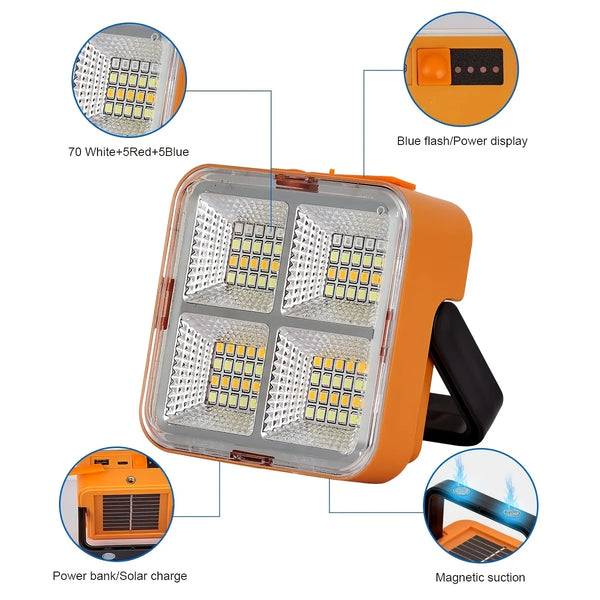 Solar-Powered LED Work Light with Portable Design
