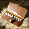 Vintage Leather Long Bifold Wallet with Snap Closure