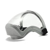 A clear, full face anti-fog splash shield with a gray frame and adjustable strap.