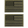 A set of two embroidered American flag patches featuring black and gold stripes and stars.