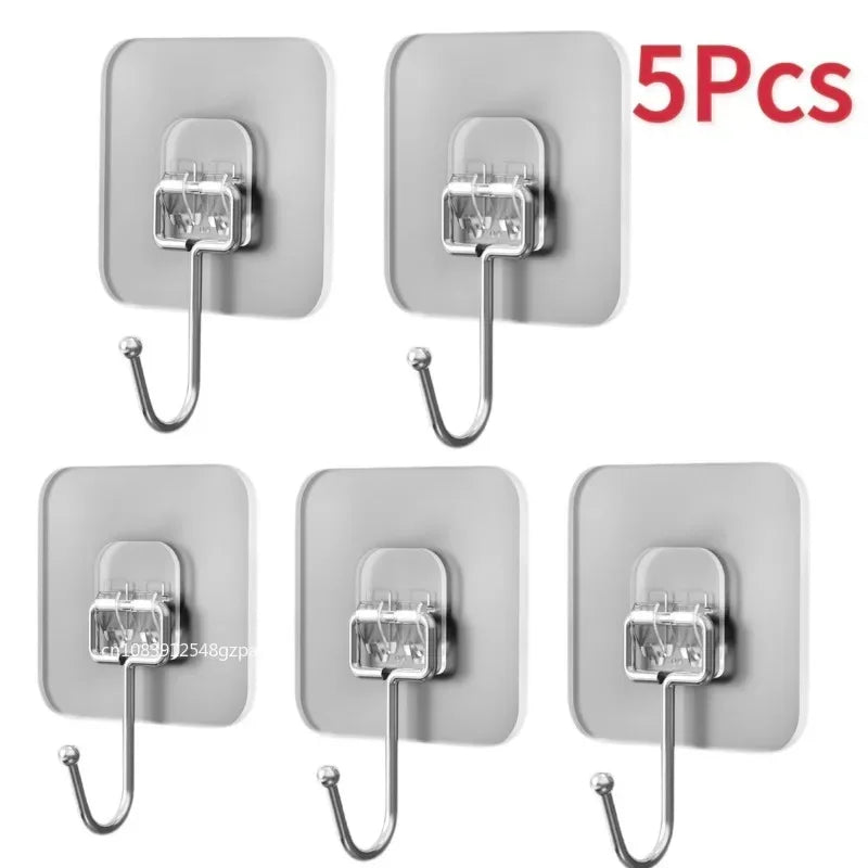 Five self-adhesive rotating wall hooks for storage in kitchen, bathroom, or entryway