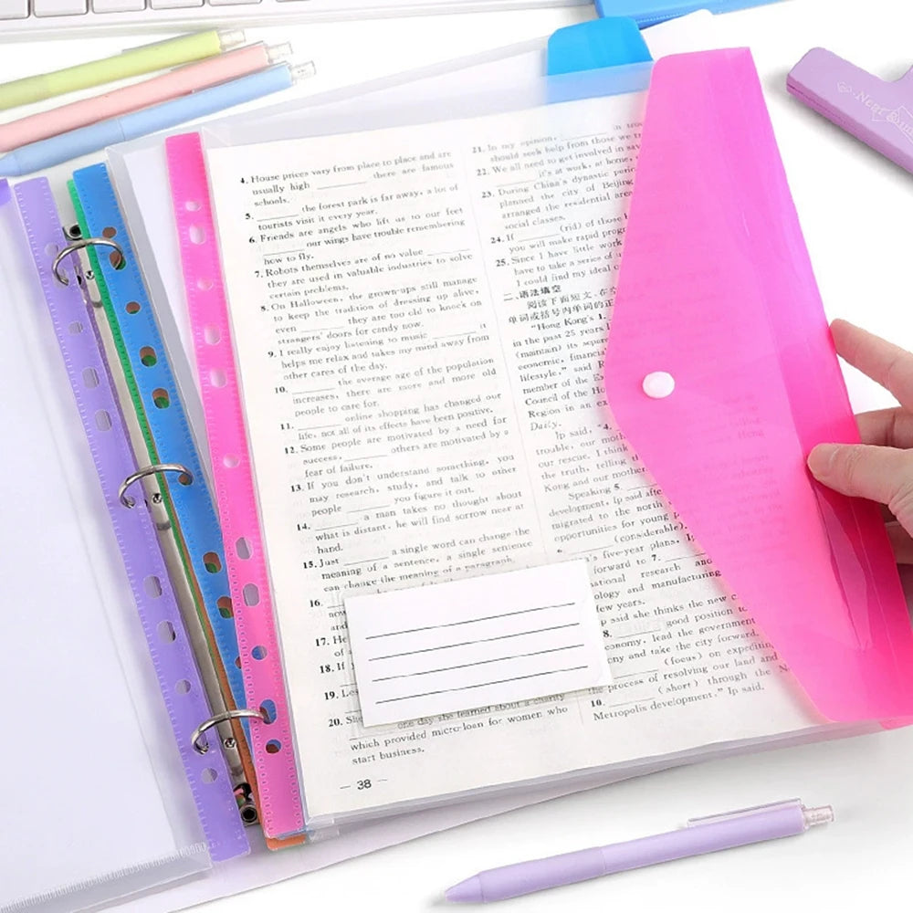 A4 Loose-Leaf File Bags with Binding Rings and Label Pockets