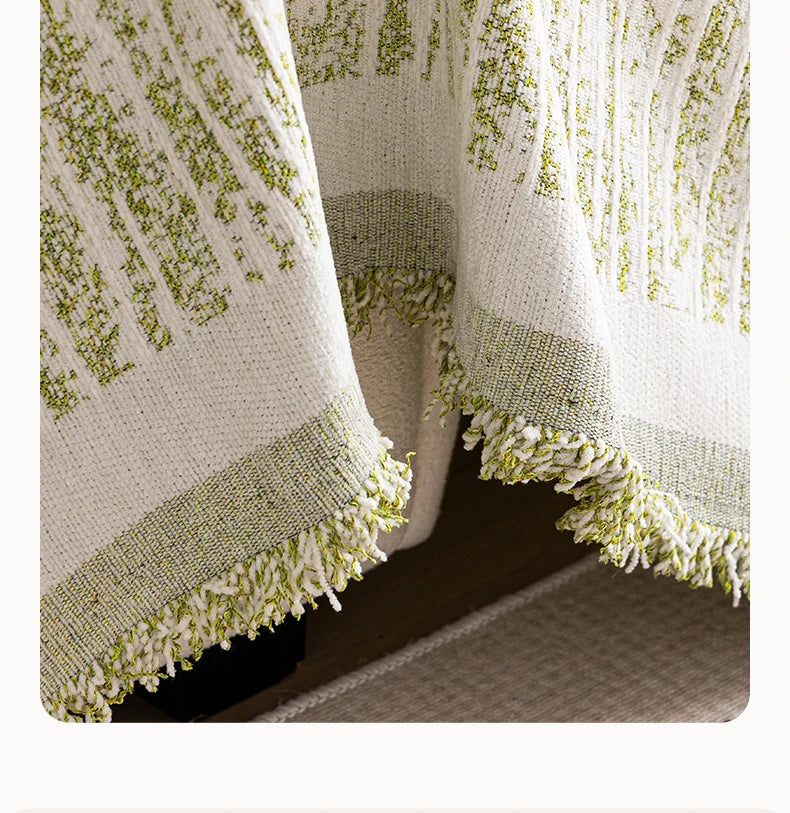 Thick Chenille Sofa Cover with Tassel Fringe — Scratch Resistant & Reversible