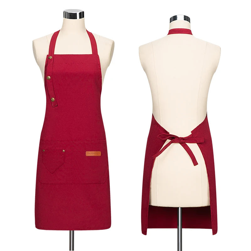 Canvas Cotton Cooking Apron with Adjustable Halter Neck and Large Pockets