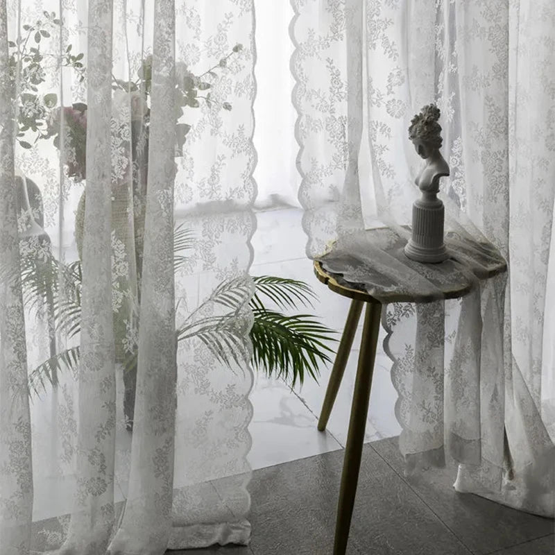 French Lace Sheer Curtains - White Tulle Voile Drapes for Bedroom & Living Room