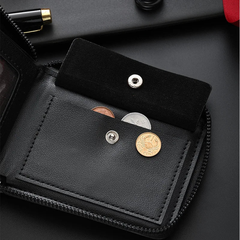 Men's Vintage PU Leather Wallet with Woven Tape Accent