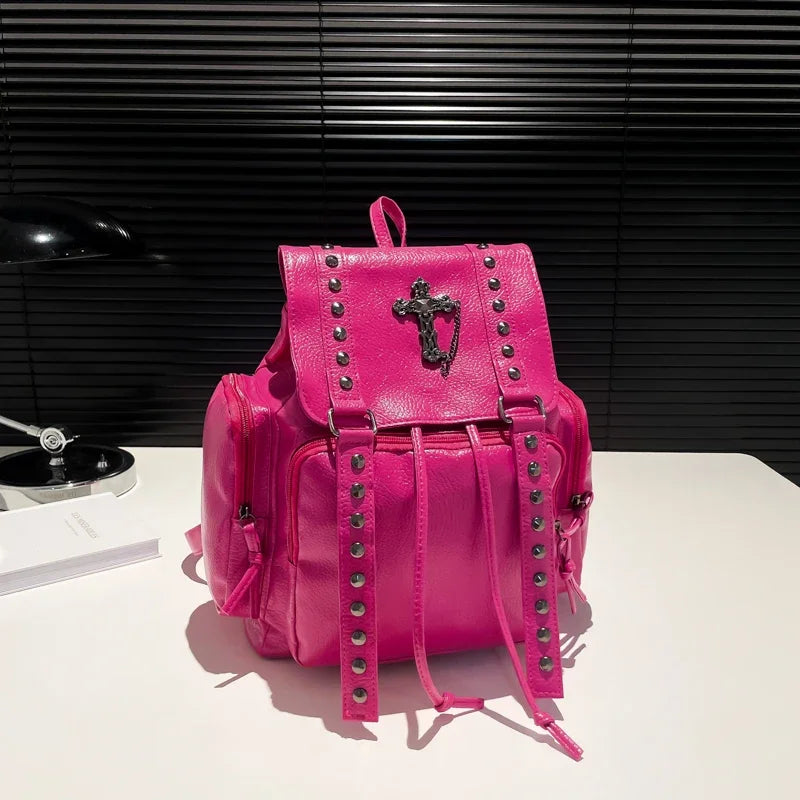 Gothic PU Leather Backpack with Rivet Accents