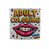 A colorful illustration of lips with teeth and dripping liquid, set against a background with stars and lines, for an adult c