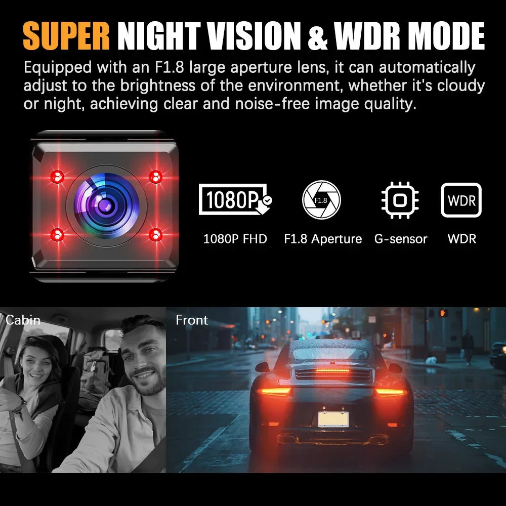 360° Quad Camera Dash Cam with Wi-Fi, Night Vision & Parking Monitor