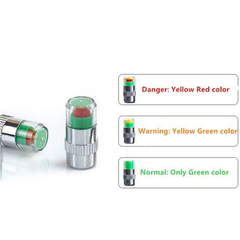 Tire Pressure Indicator Valve Caps with Visual Warning System