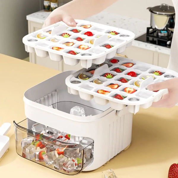 Double-Layer Ice Cube Tray with Easy-Press Lid