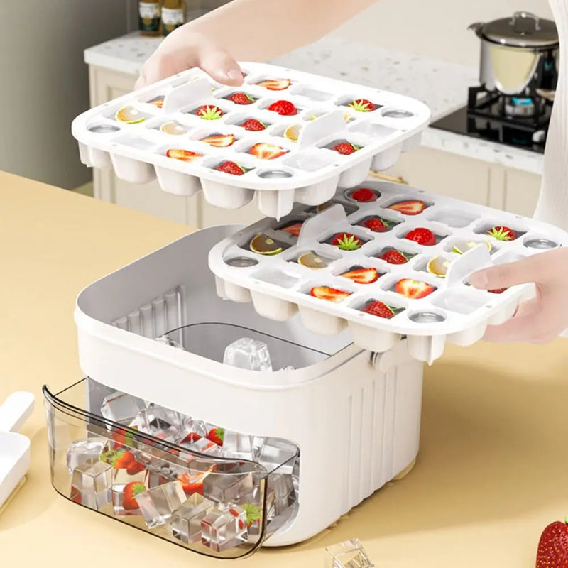 Double-Layer Ice Cube Tray with Easy-Press Lid