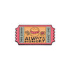 A vintage enamel brooch featuring a hamburger and the text ALWAYS HUNGRY on a pink background.