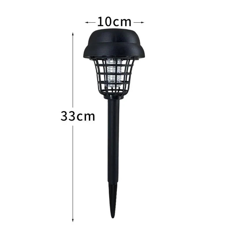 Schwarzer, solarbetriebener Insektenzapper und Mückenschutzlampe mit 10 cm Kopf und 33 cm Schaft.