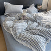 Lace Trim Plaid Duvet Cover Set with Pillowcases