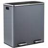 A modern gray dual compartment recycling trash can with a soft-close lid.