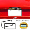 A set of two black license plate frames for a rustproof stainless steel license plate.
