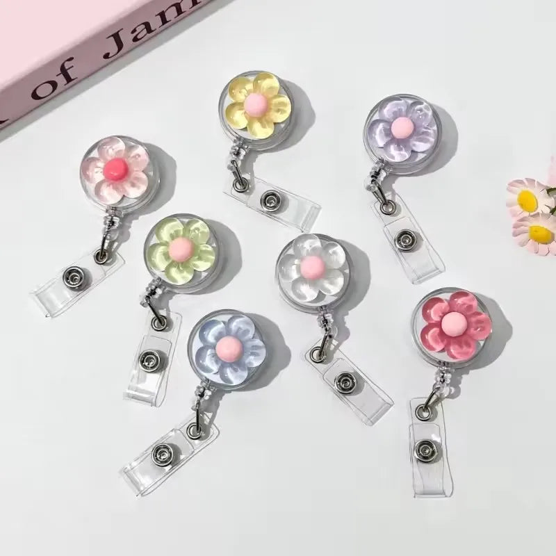 Floral Retractable Badge Reel with Clear ID Holder