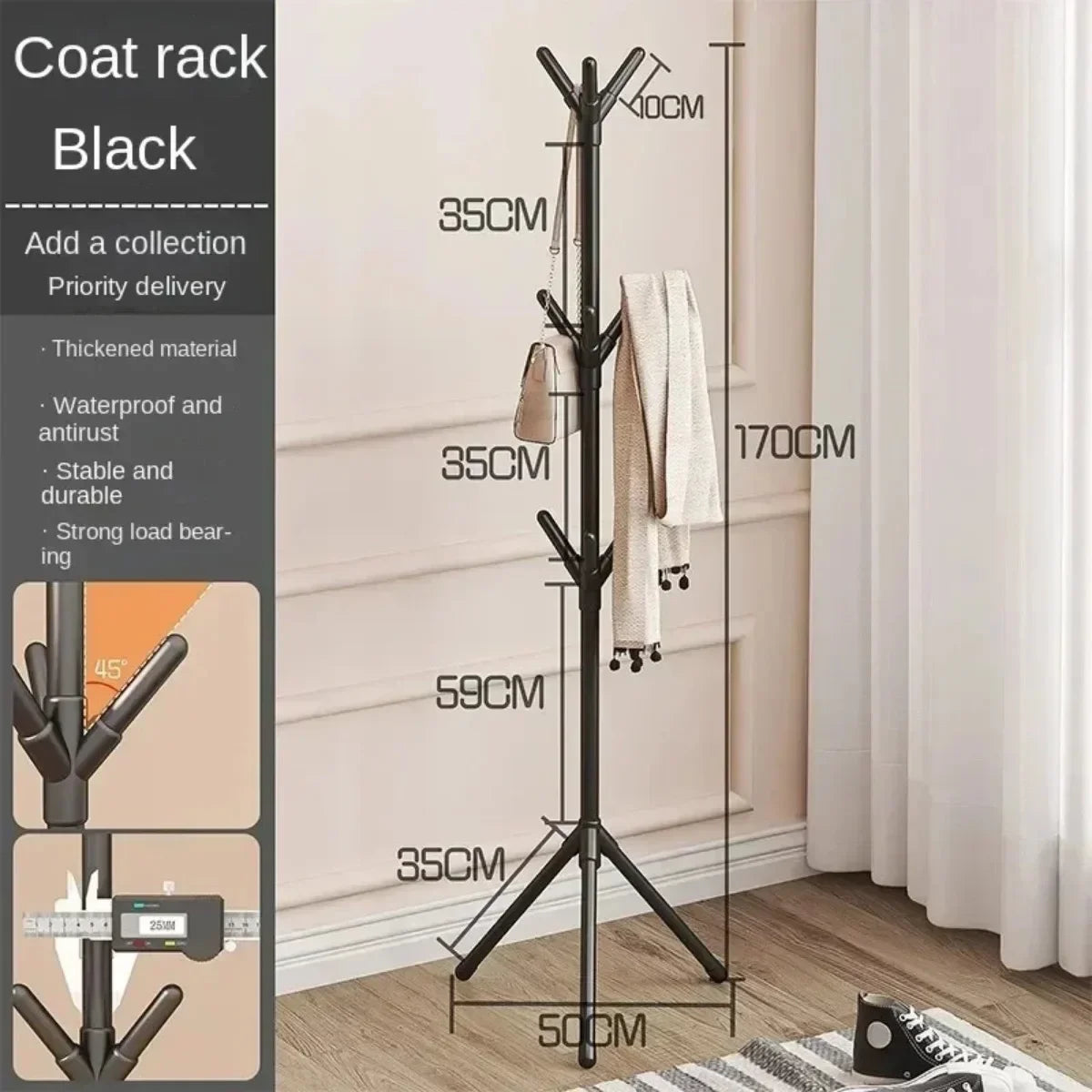 Vertical Tree Branch Coat Rack with 3 Hooks