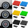 A collection of 20-piece car wheel nut cap covers in various colors including red, blue, and yellow, shown with black mountin