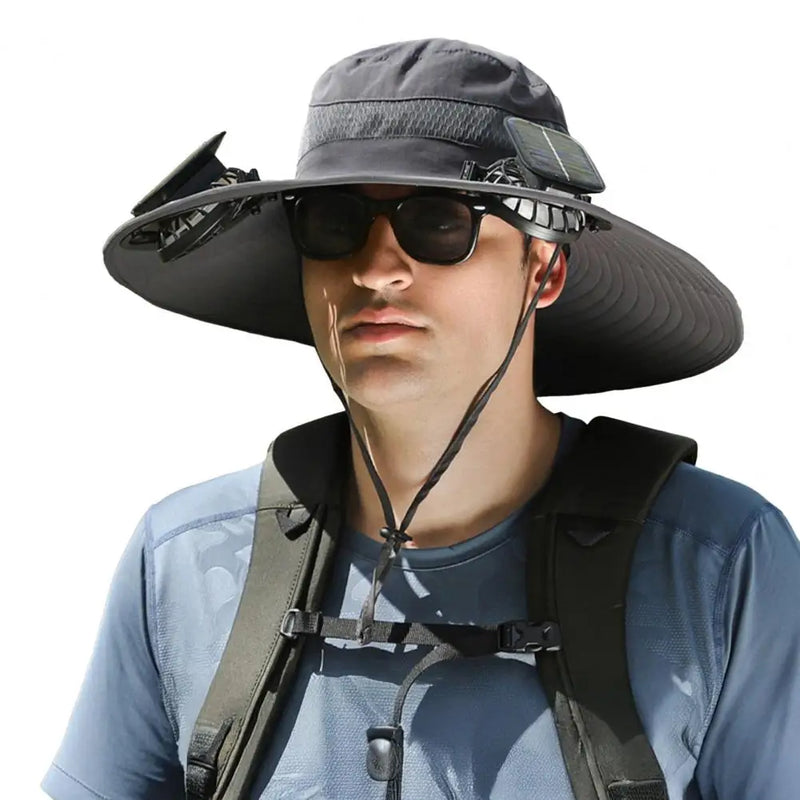 Solar-Powered Cooling Fisherman Hat with Dual Fans